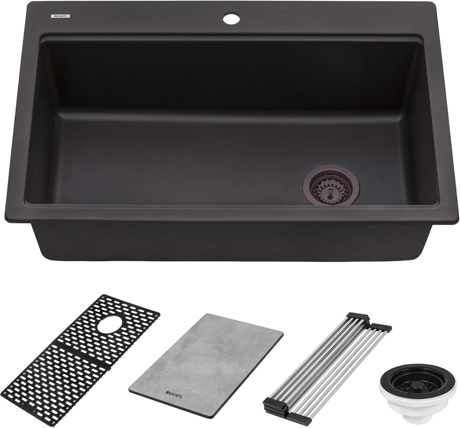 Ruvati 33-inch Granite Composite Workstation Drop-in Topmount Kitchen Sink