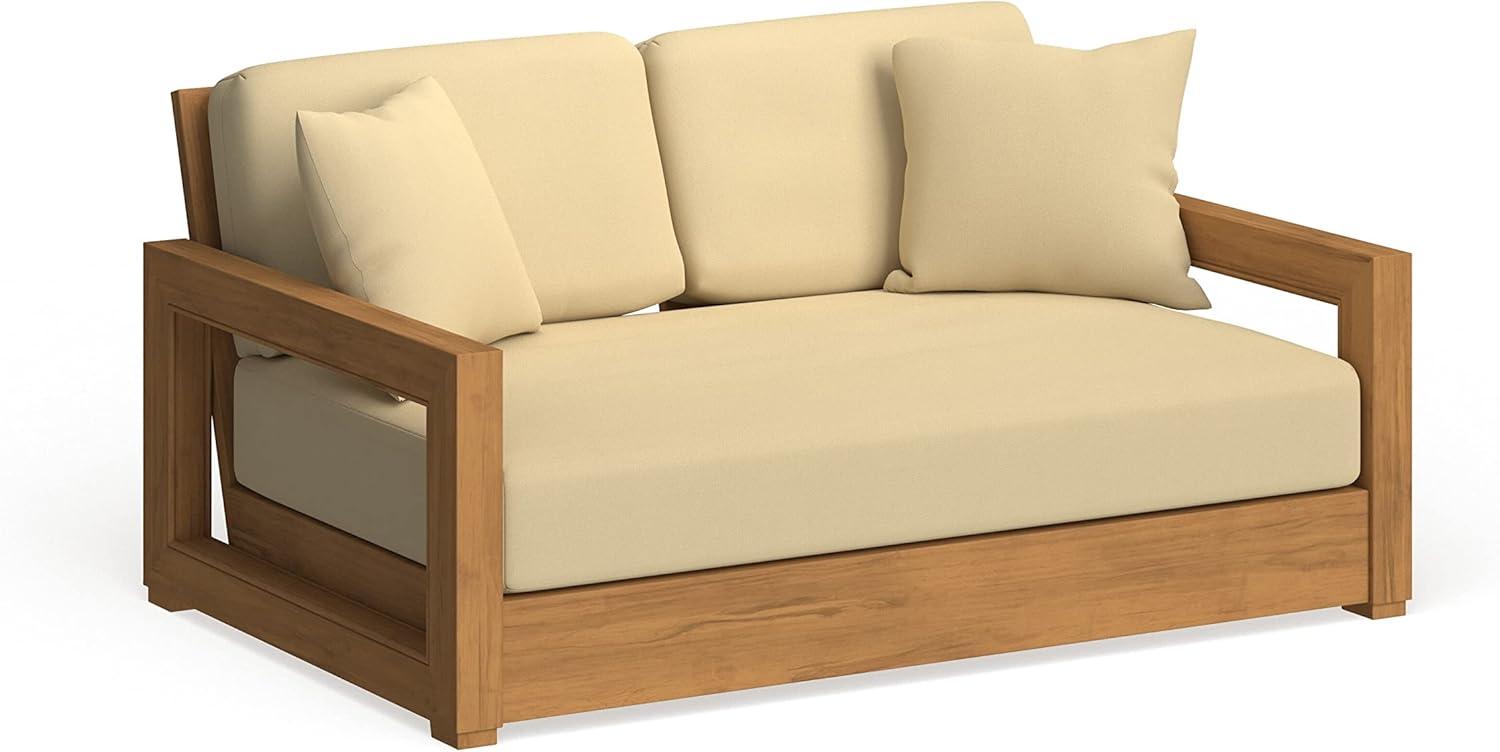 Montford Natural Teak 53'' 2-Seat Outdoor Loveseat with Off-White Cushions