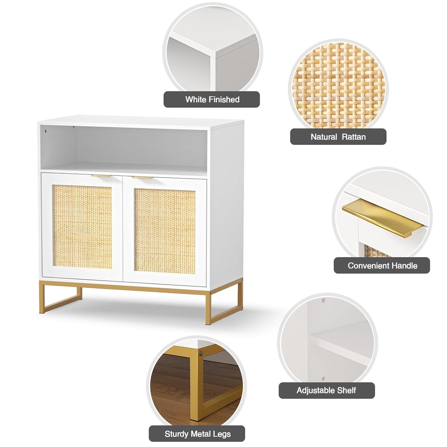 Anmytek  Mid-Century Modern 2-Door Black Buffet Sideboard Accent Storage Cabinet with Adjustable Shelves