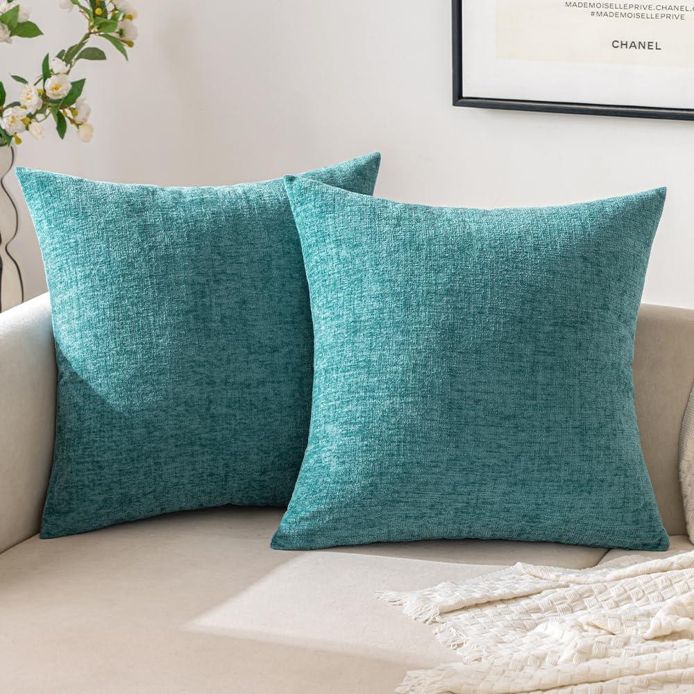 Teal Chenille 18x18 Euro Pillow Covers, Pack of 2