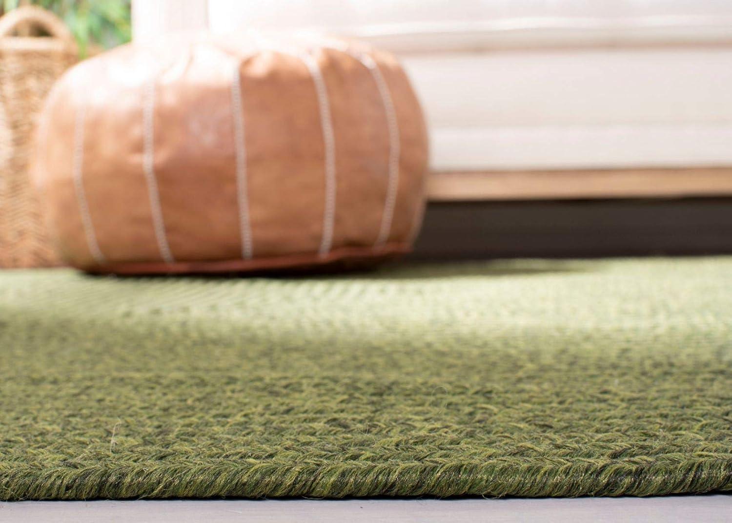 Handwoven Green Braided 4' x 4' Square Synthetic Area Rug