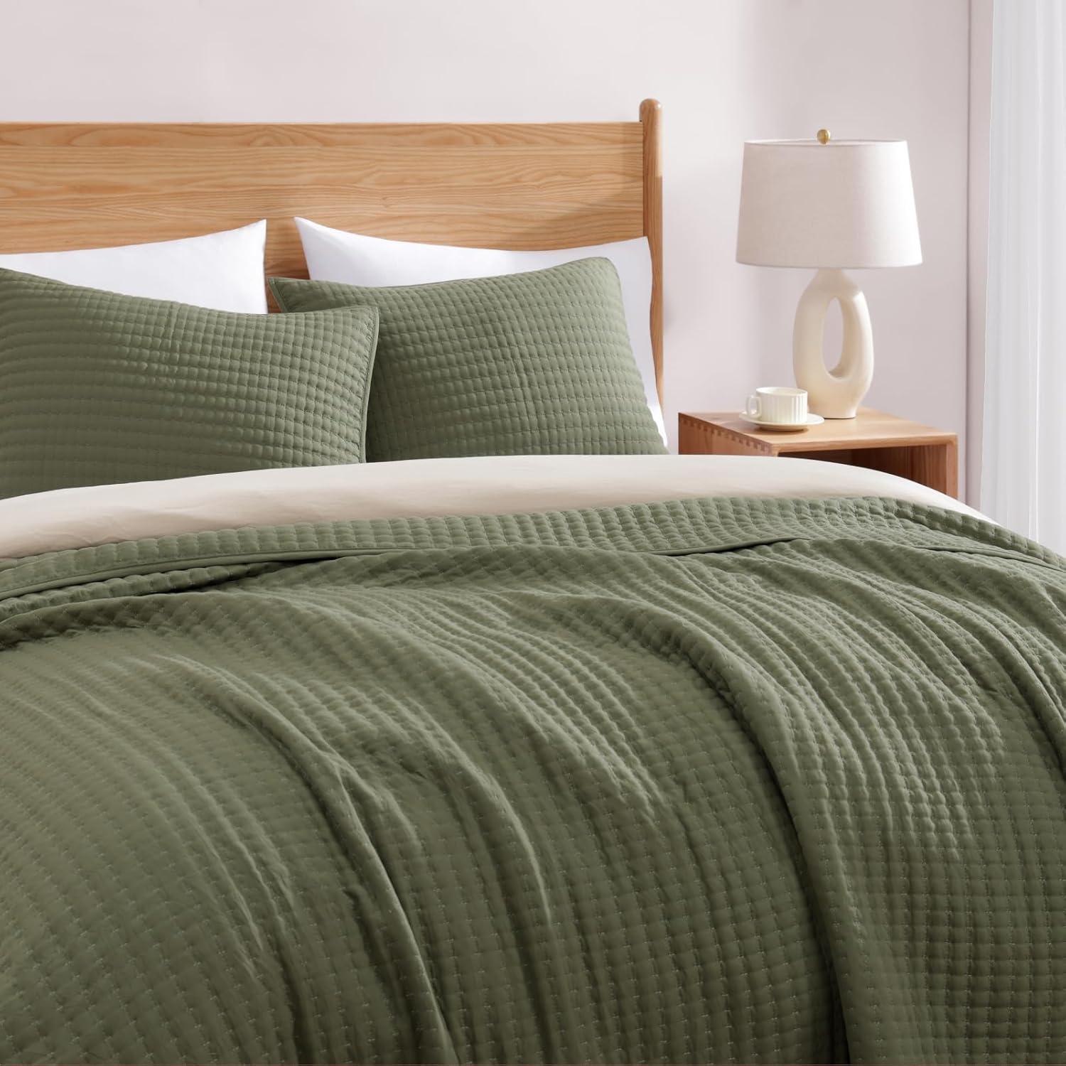 Lightweight Soft Bedspread Coverlet Green - 3 Piece - Queen