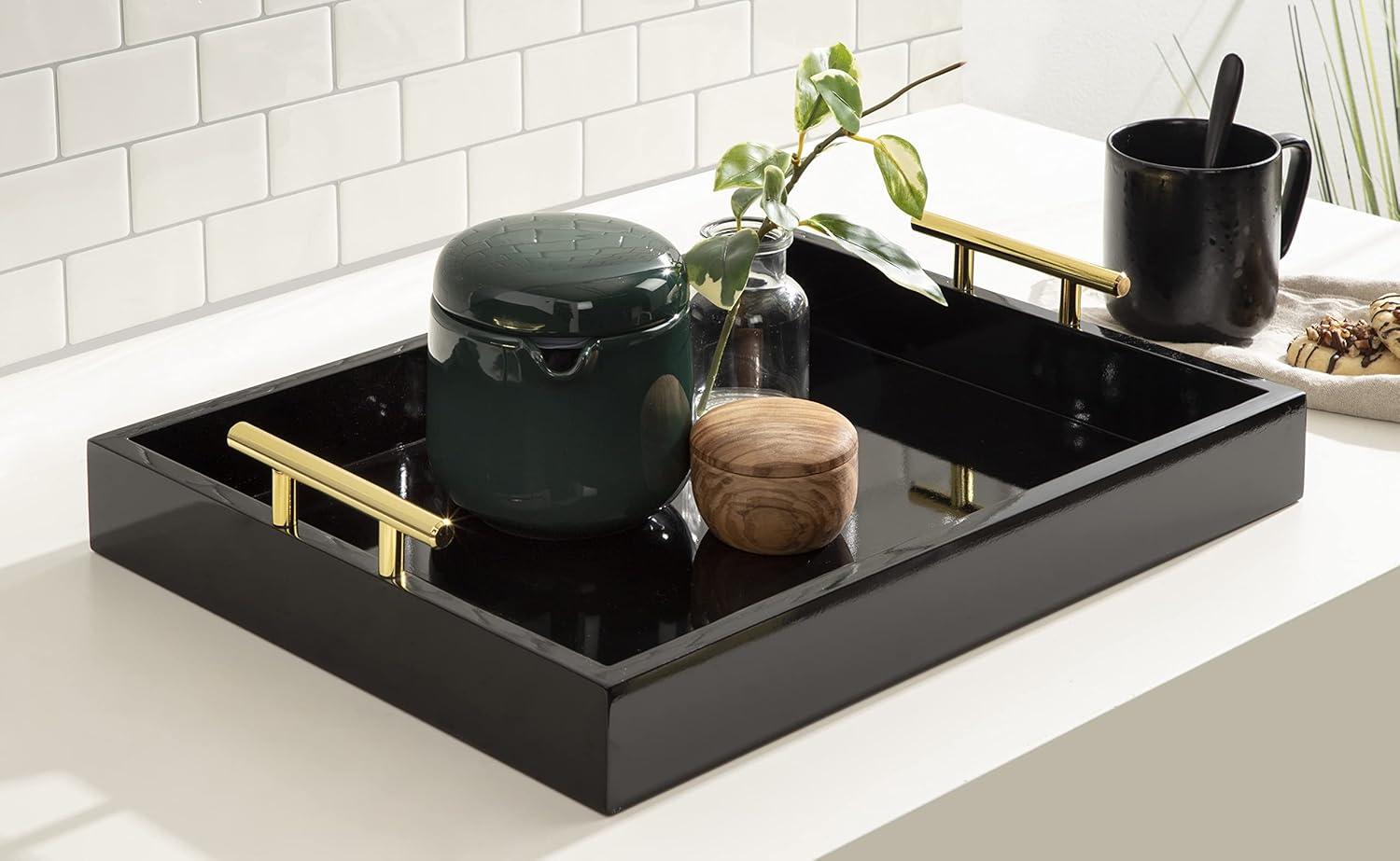 Kate and Laurel Lipton Tray, 16.5x12.25, Black and Gold