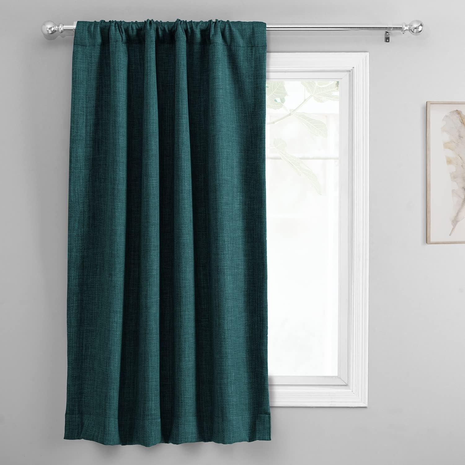 Exclusive Fabrics  Faux Linen Room Darkening Tie-Up Window Shade (1 Panel) 46 X 63 - Slate Teal