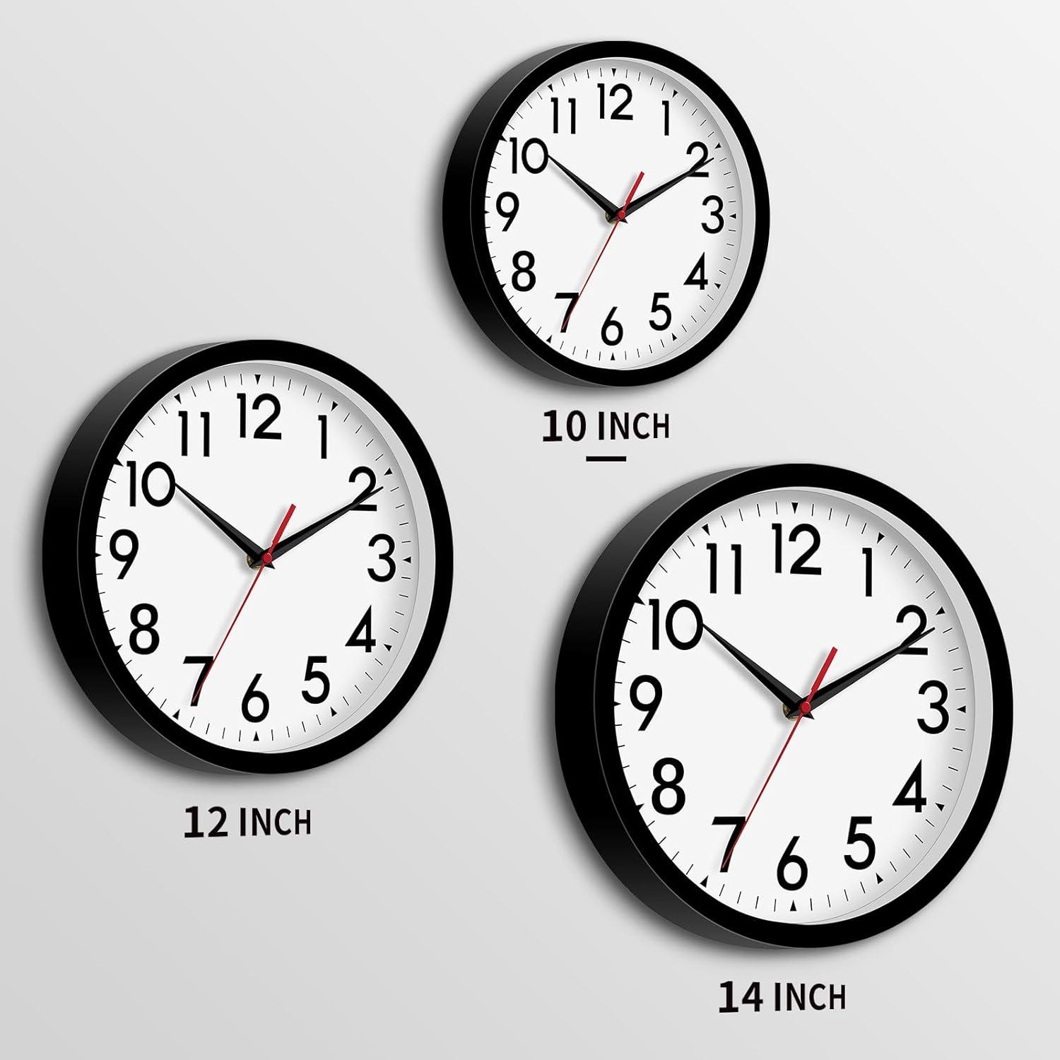 YEHOOM Wall Clock 10 Inch Silent Non-Ticking Modern Clocks Battery Operated - Analog Small Classic for Office, Home, Bathroom, Kitchen, Bedroom, School, Living Room(Black)