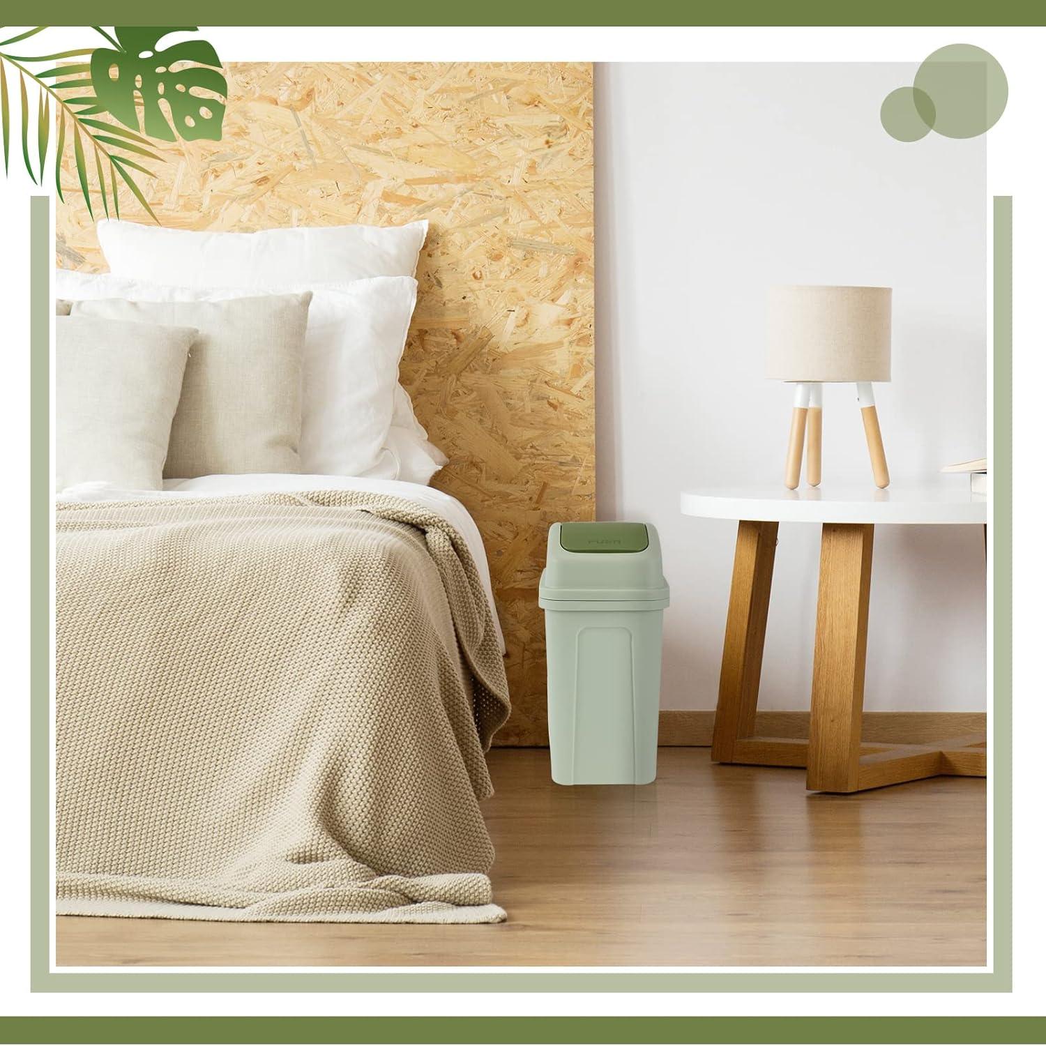 2 Pcs Bathroom Trash Can with Swing Lid Small Garbage Can Plastic Bathroom Trashcan Garbage Bin for Kitchen Waste Bedroom Room Outdoor (Green and Beige, 2.6 Gallon)