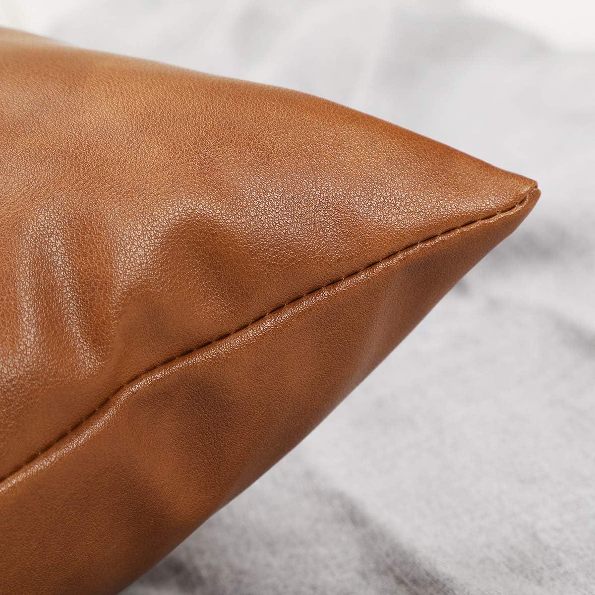 SEEKSEE Faux Leather Lumbar Pillow Cover 12x20 inch, Modern Country Style Decorative Lumbar Pillow for Bedroom Living Room Sofa Brown Accent Pillows.