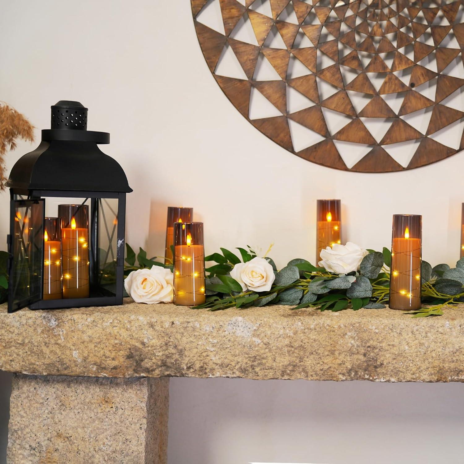 Gray Flameless LED Decorative Pillar Candles with Remote, Set of 9