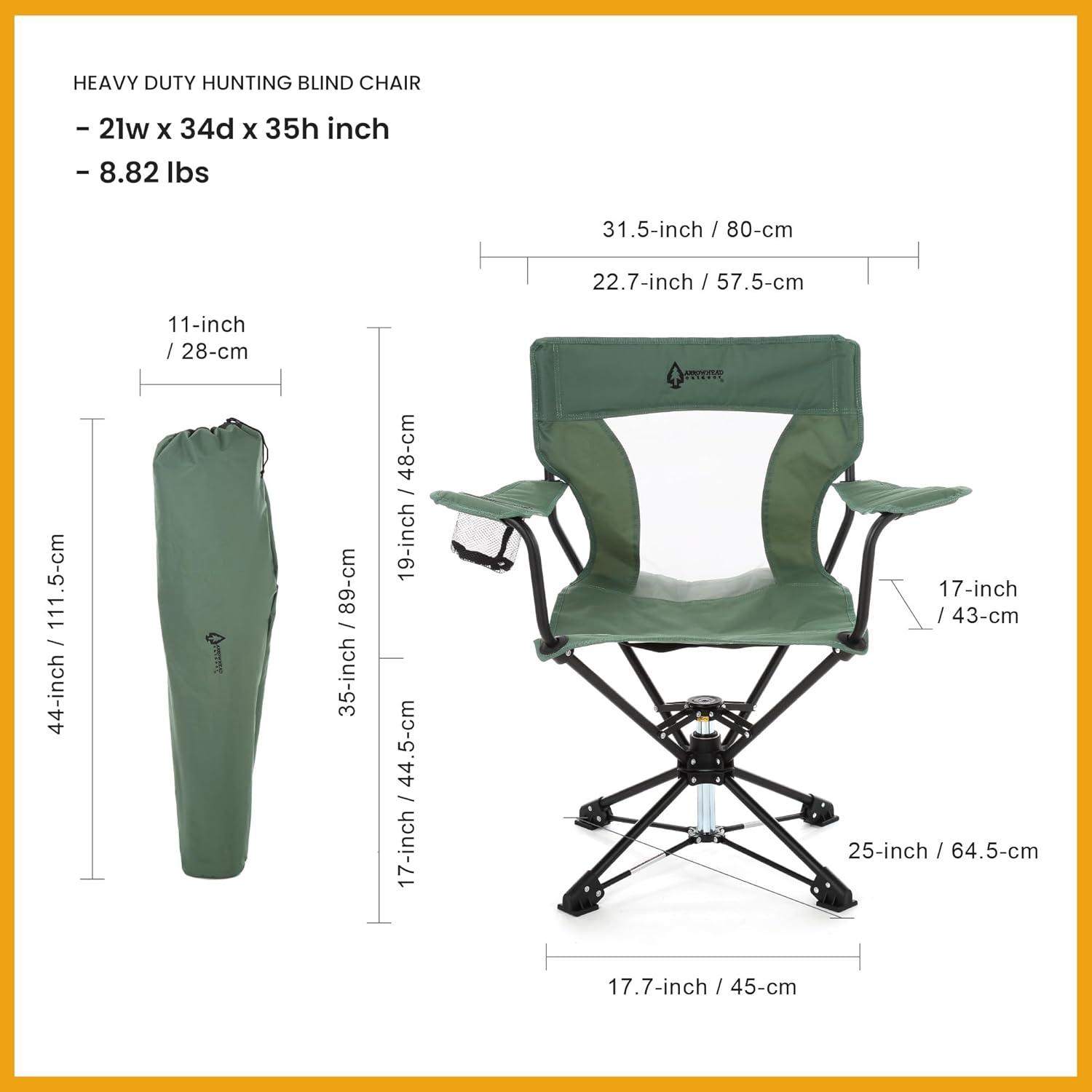 Green 360° Swivel Hunting Chair with Armrests and Mesh