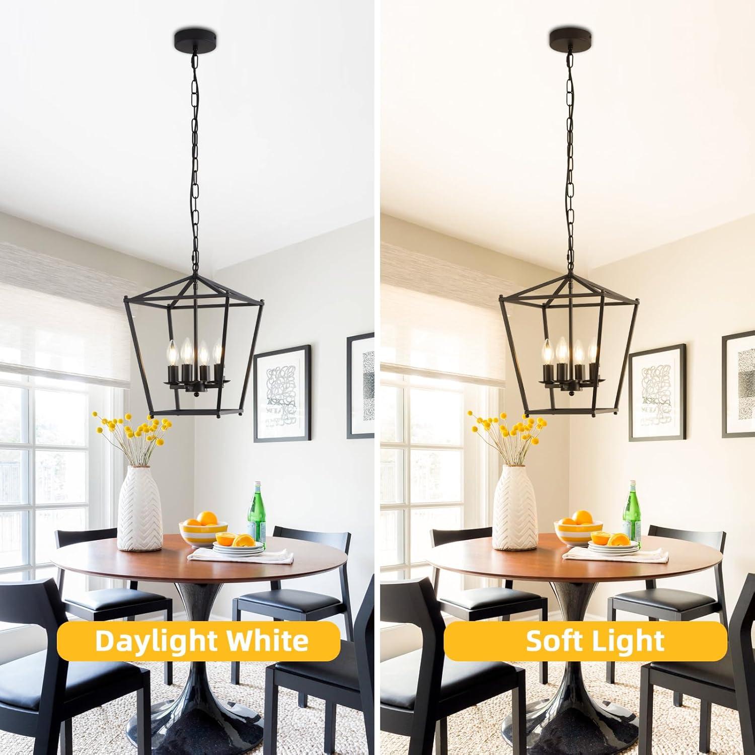 Rustic Lantern Chandeliers 4-Light Ceiling Cage Hanging Lights Gold Pendant Light Fixtures for Kitchen Island Dining Room Farmhouse Entryway Foyer