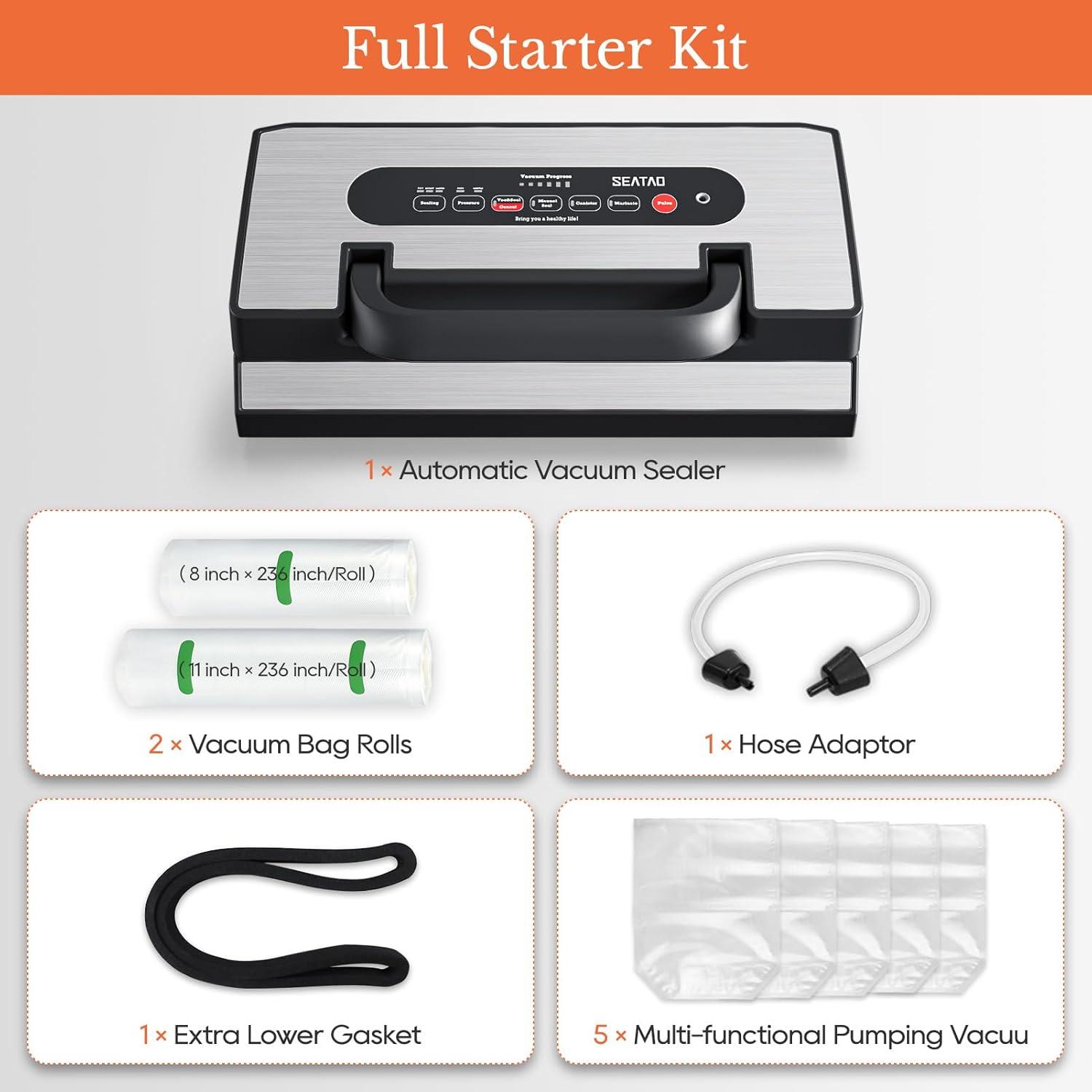 SEATAO SEATAO VH5188 Automatic Vacuum Sealer Machine, 90kPa Multifunction Commercial Vacuum Food Sealer For Food Preservation, Dry & Moist & Food & Extended Modes, LED lights, Double Seal