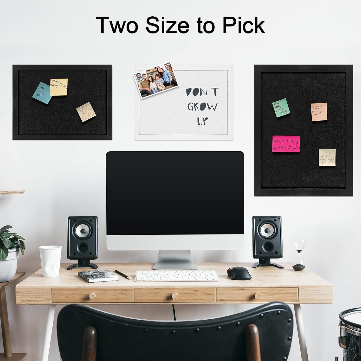 TORASO Cork Board Bulletin Board with Felt,Wood Framed Display Bulletin Board for Walls with Pins, Eye Bolts, gaskets, Screws, Pin Board for Office, School and Home(Black,1pc)