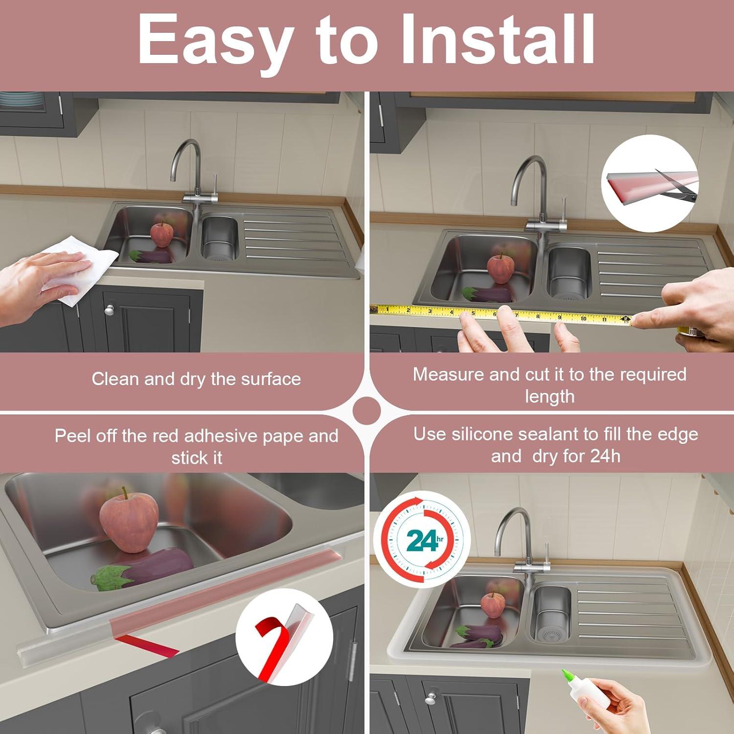 Shower Threshold Water Dam Guard - Self-Adhesive Silicone Waterproof Barrier, Leak-Proof, Flexible, Easy Installation, Customizable Length for Showers, Bathtubs, Sinks, and Countertops by Hzetuu