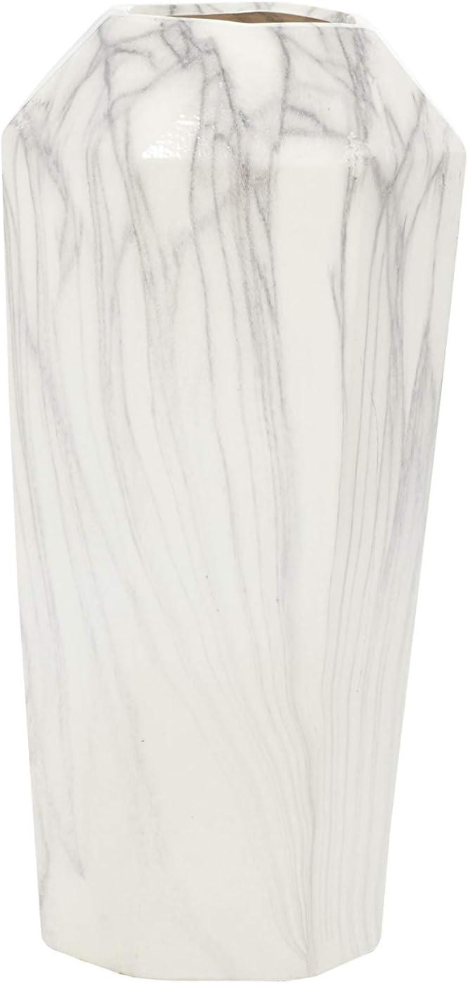 DecMode 14" Faux Marble White Ceramic Vase