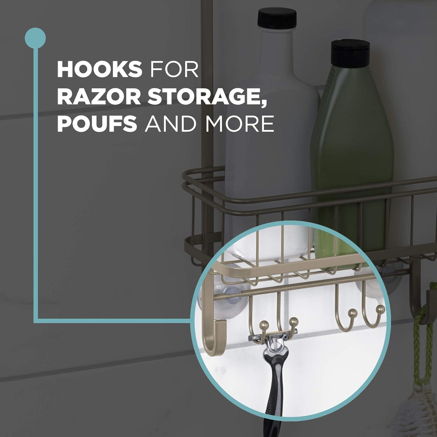 Zenna Home Shower Caddy Hanging Bathroom Organizer, Steel Shower Rack with 2 Shelves, Rust-Resistant Over Shower Head Caddy Storage System, Satin Nickel