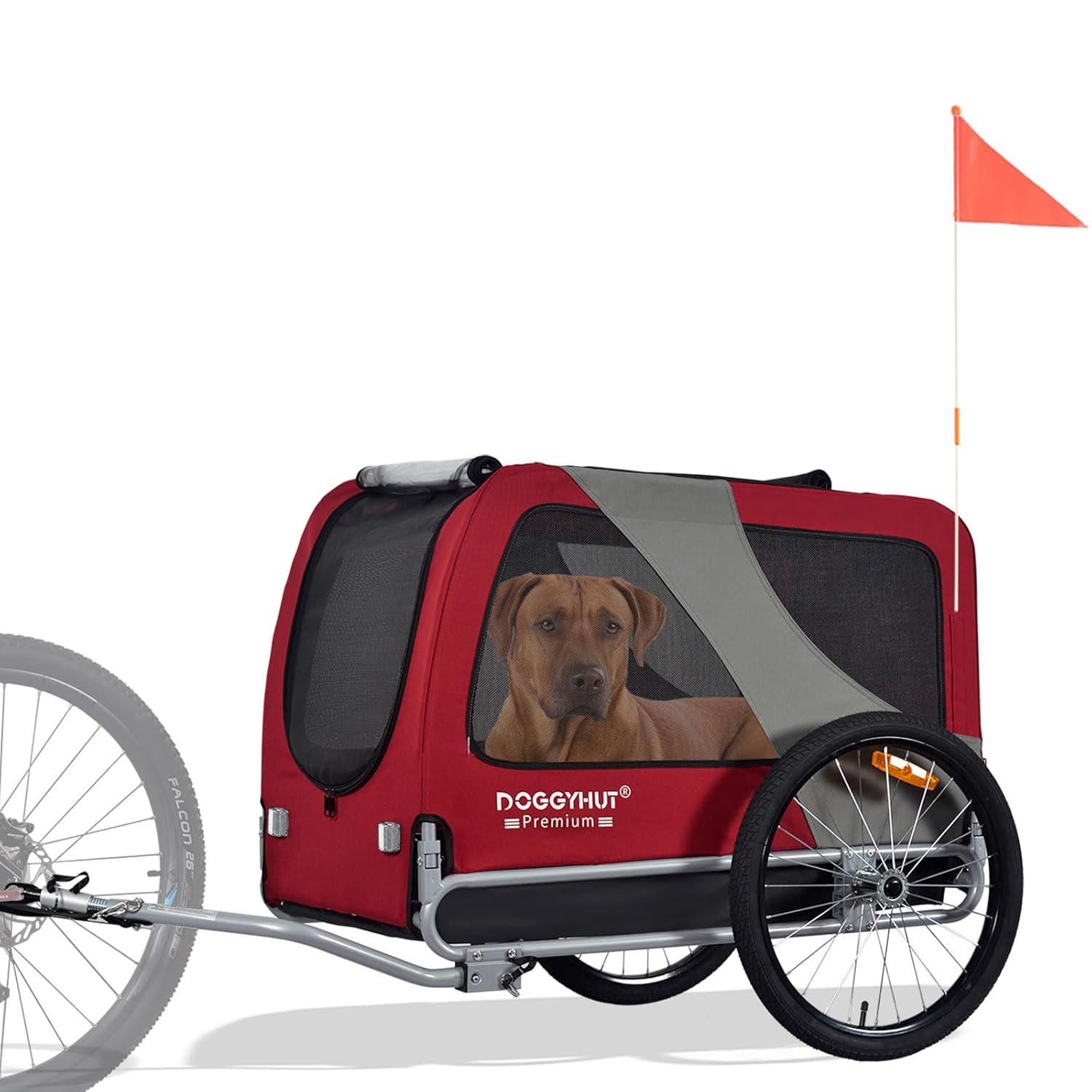 DOGGYHUT® Premium XL Pet Bike Trailer for Large Dog or Multiple Small Dogs, Up to 100 lbs,Dog Bicycle Carrier,Low Center of Gravity,Easy Folding Frame Cart