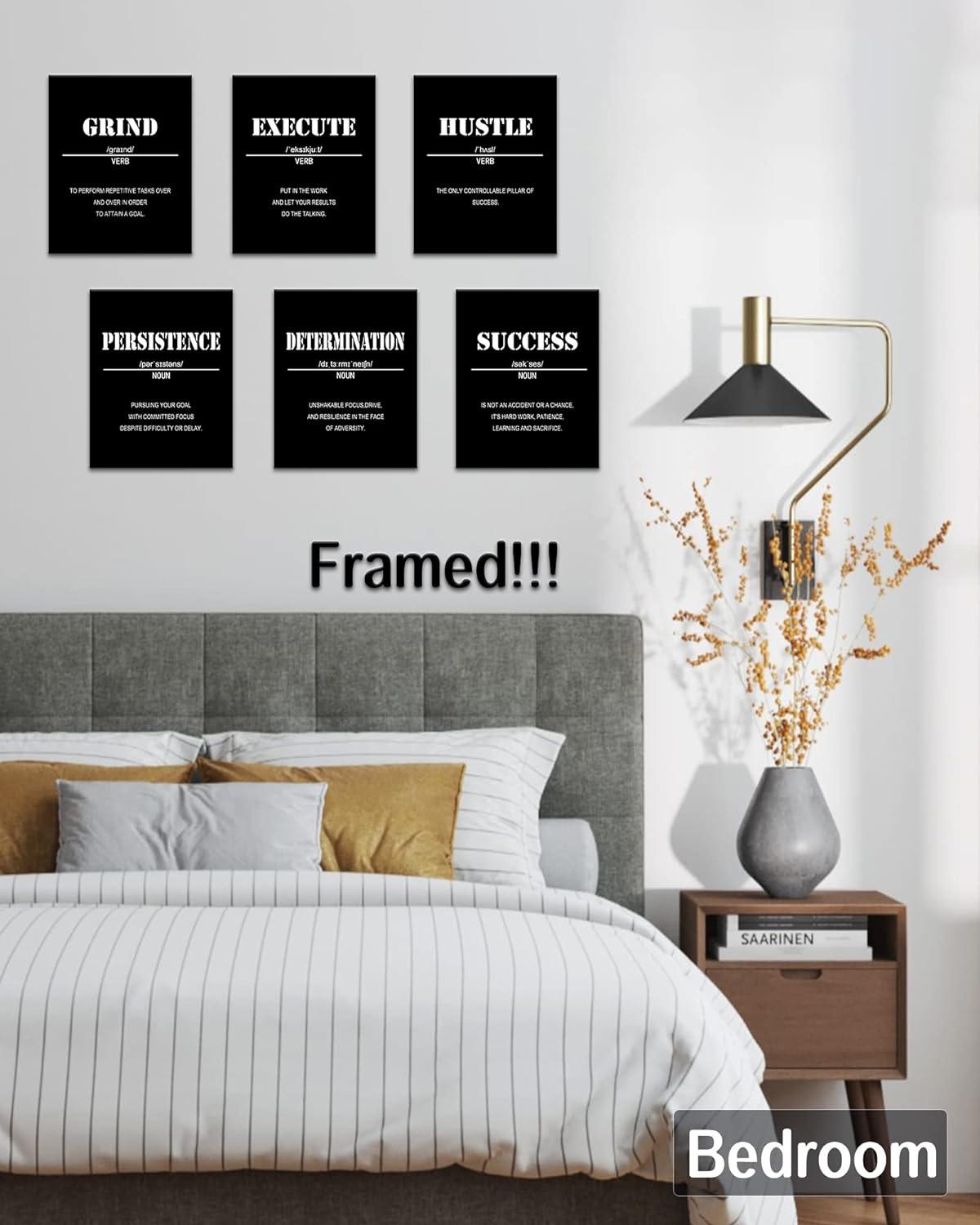 Drsoum Inspirational Office Wall Art Motivational Quotes Wood Framed Canvas Posters 8"x10"x6PCS