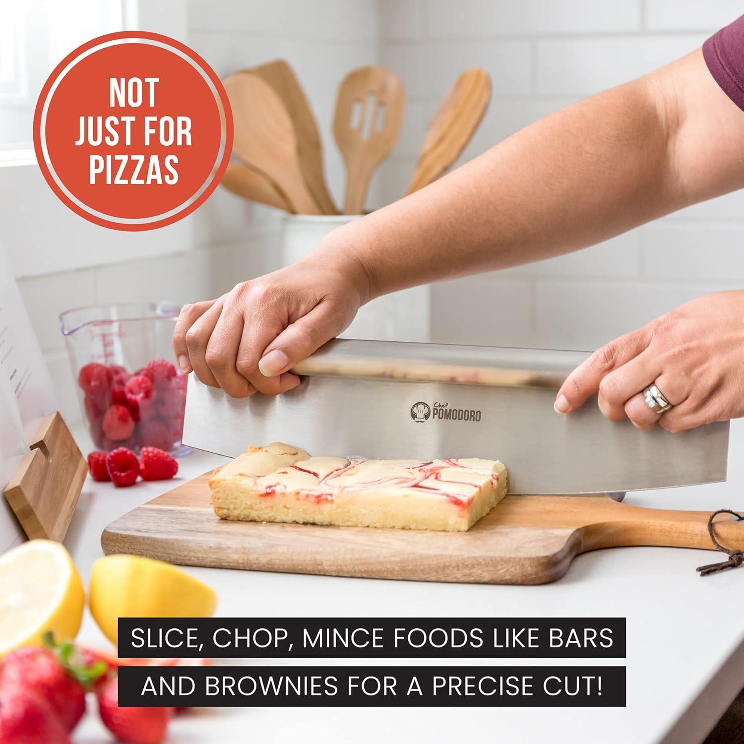 Chef Pomodoro Pizza Peel 12x14" & 14" Stainless Steel Pizza Rocker Cutter Set - Metal Pizza Peel Paddle, Pizza Spatula Paddle, Pizza Cutter Rocker Blade