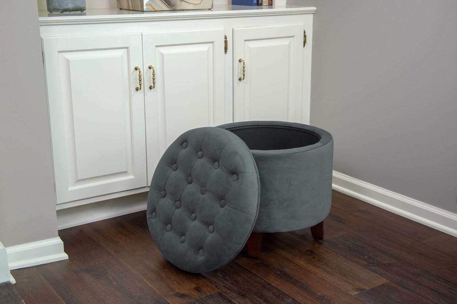 Large Round Button Tufted Storage Ottoman - HomePop