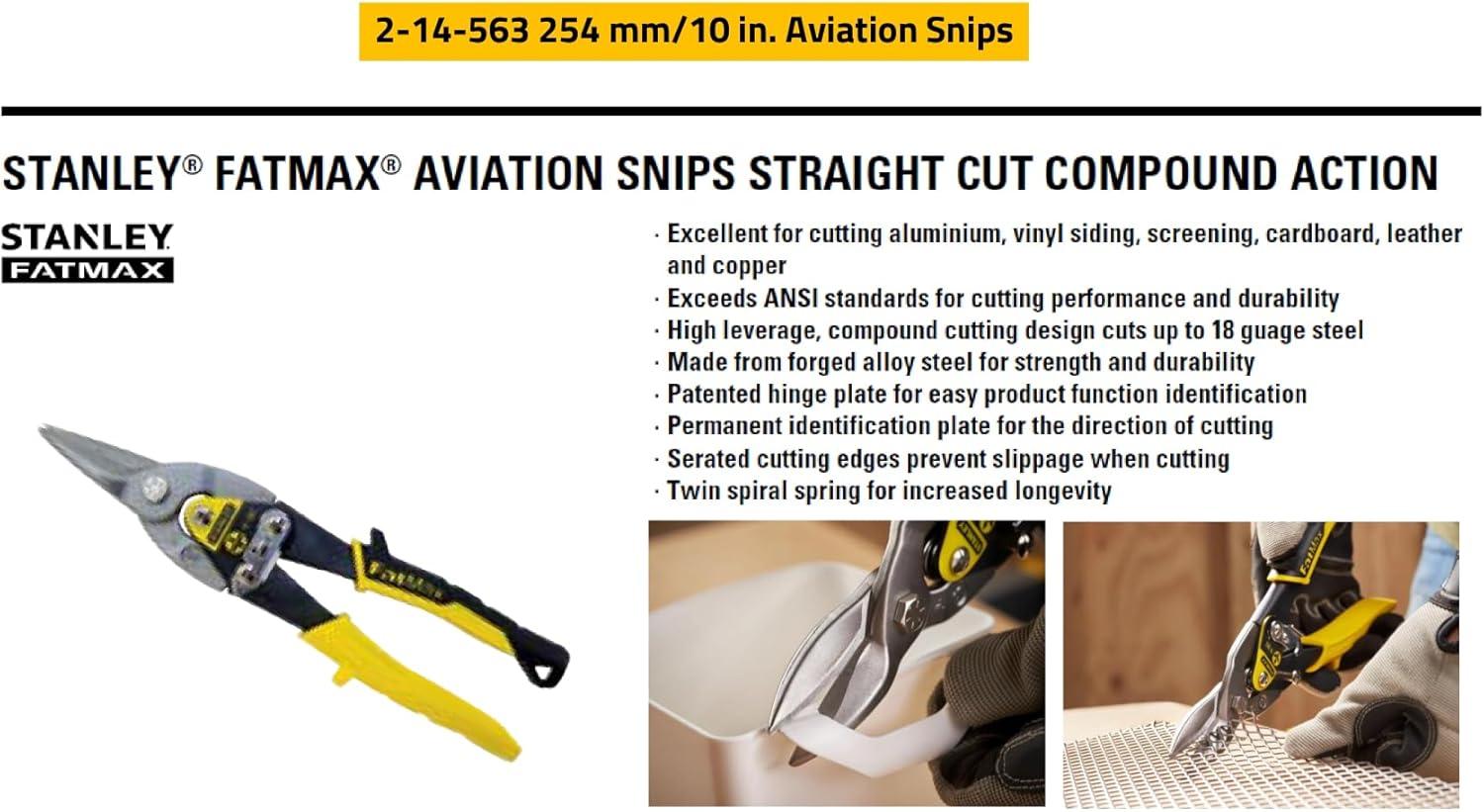 STANLEY - Yellow Aviation Snips Straight Cut 250mm (10in)