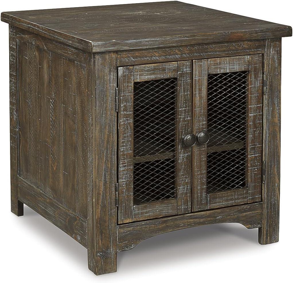 Rustic Brown 24" Rectangular End Table with Wire Mesh Storage