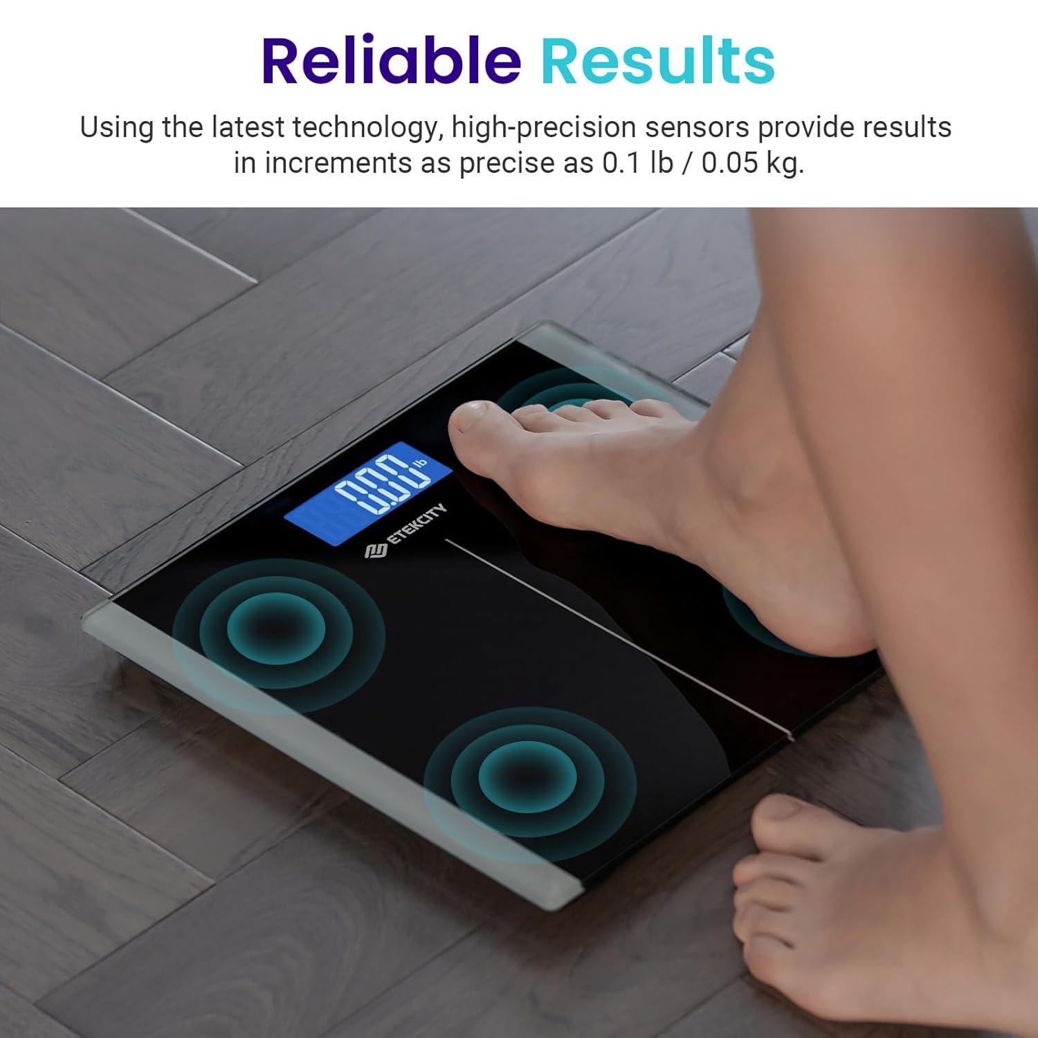 Etekcity Digital Scale For Body Weight, 400 lbs, Body Tape Measure Included, Black, EB9380H