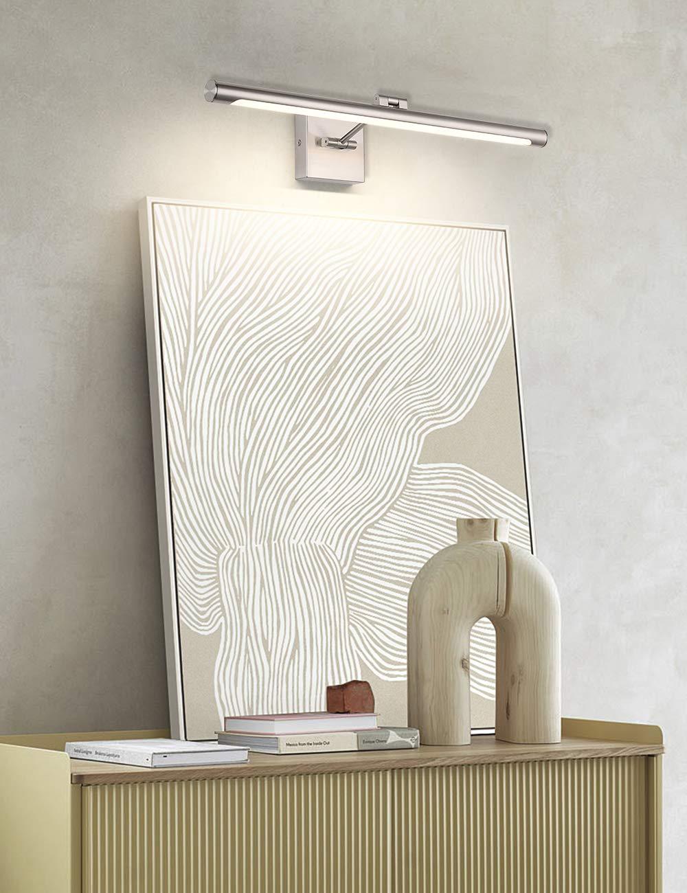 Joosenhouse Modern LED Picture Light Fixtures 24.4" Inch, Artwork Accent Lights with Single Swing Arm for Painting, Brushed Nickel, 14W (80W Eqv.), Warm White 3000K, Hardwire Connection…
