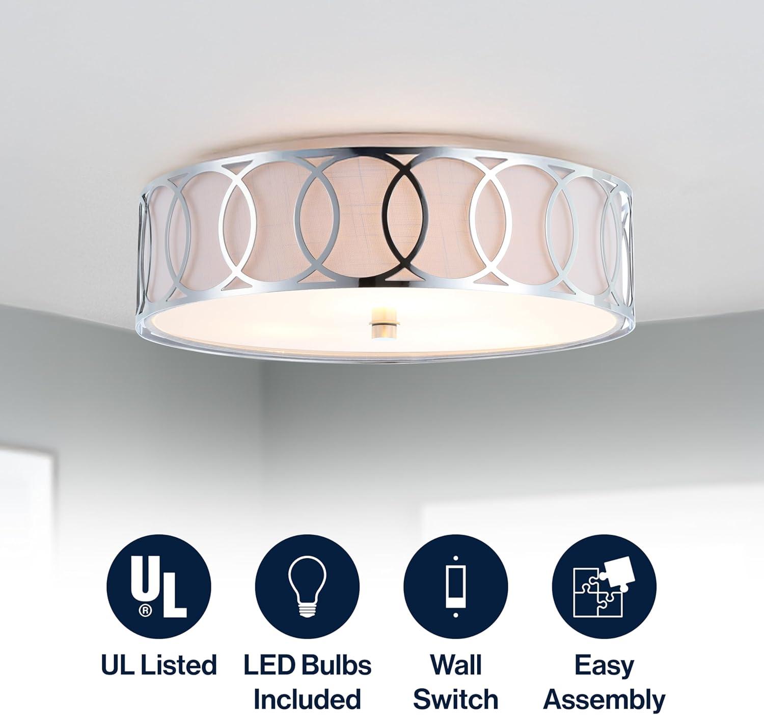 Aubrey 3-Light 15.5" Metal LED Flush Mount, Chrome