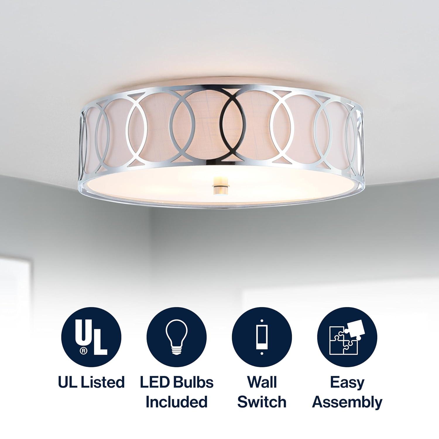 Aubrey 3-Light 15.5" Metal LED Flush Mount, Chrome