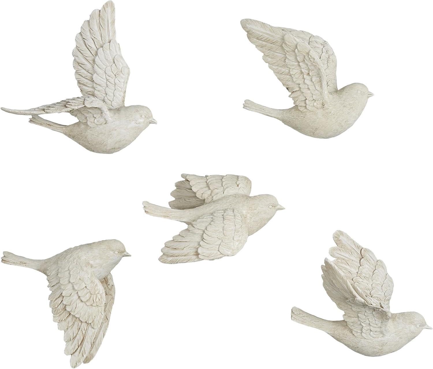 Antique White Resin Bird Wall Accents Set of Five