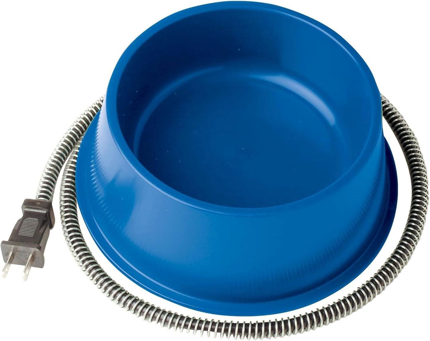 Farm Innovators 1 Quart Plastic Heated Pet Bowl with Anti Chew Cord and 25 Watts of Power for Rabbits, Dogs, Cats, and All Breed Sizes, Blue