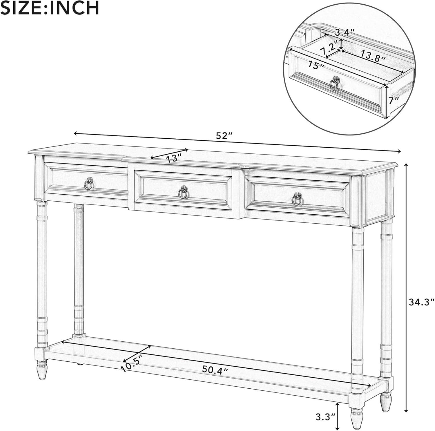 Console Table with Projecting Storage Drawers, Entryway Solid Wood Sofa Table with Long Shelf  for Home Living Room and Hallway, Antique White