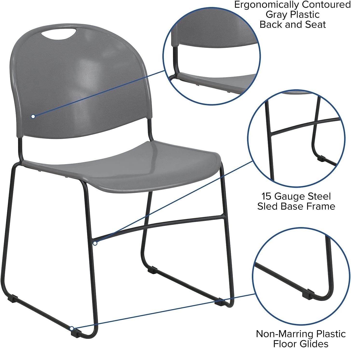 Flash Furniture Gaea 880 lb. Capacity Ultra-Compact Stack Chair with Metal Frame (Set of 5)