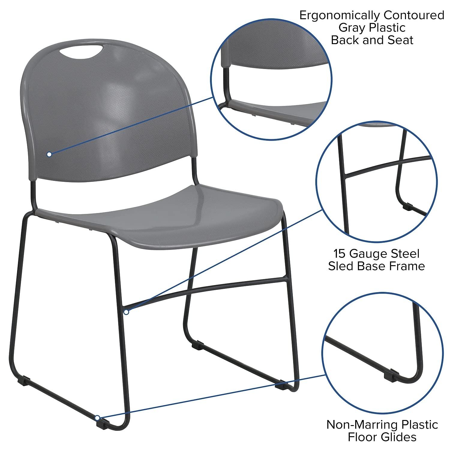 Flash Furniture Gaea 880 lb. Capacity Ultra-Compact Stack Chair with Metal Frame (Set of 5)