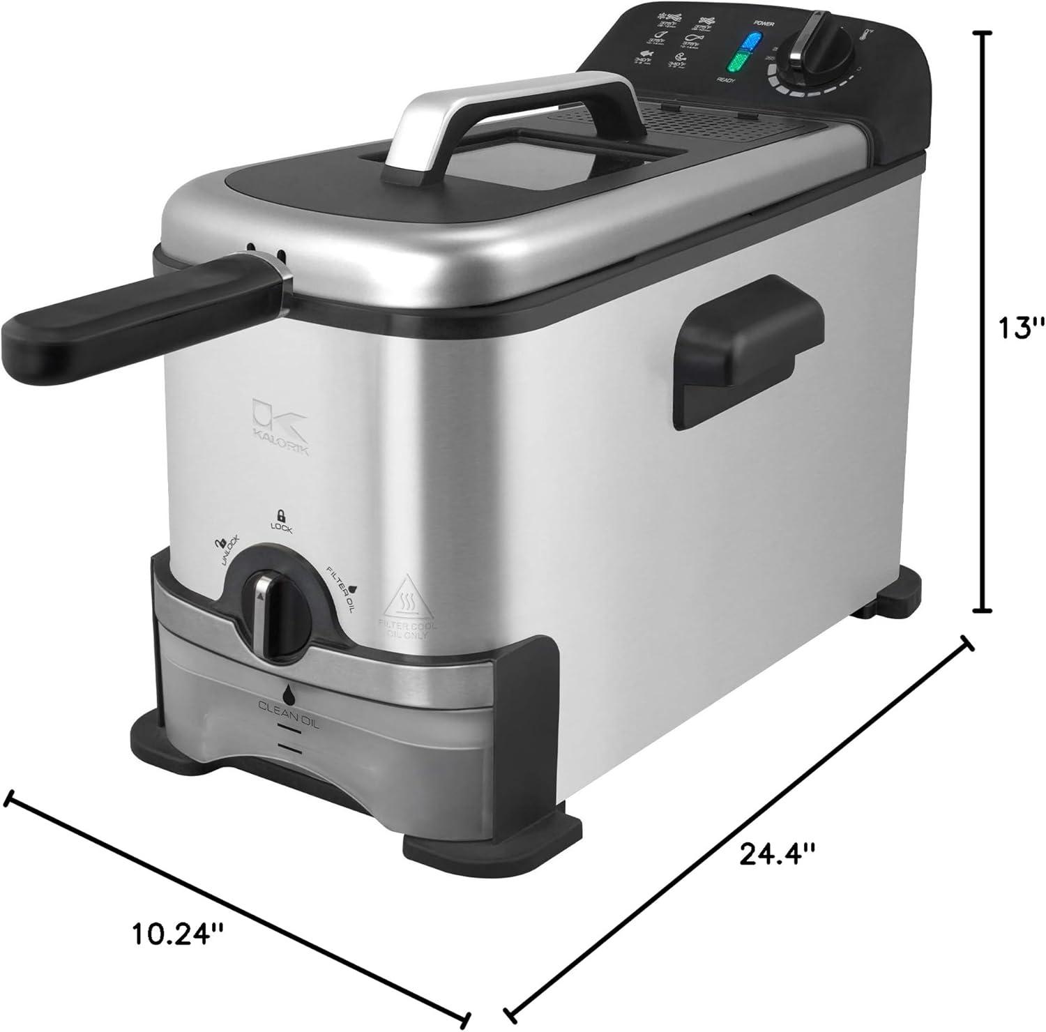 Kalorik 3.2 Quart Stainless Steel Deep Fryer with Oil Filtration