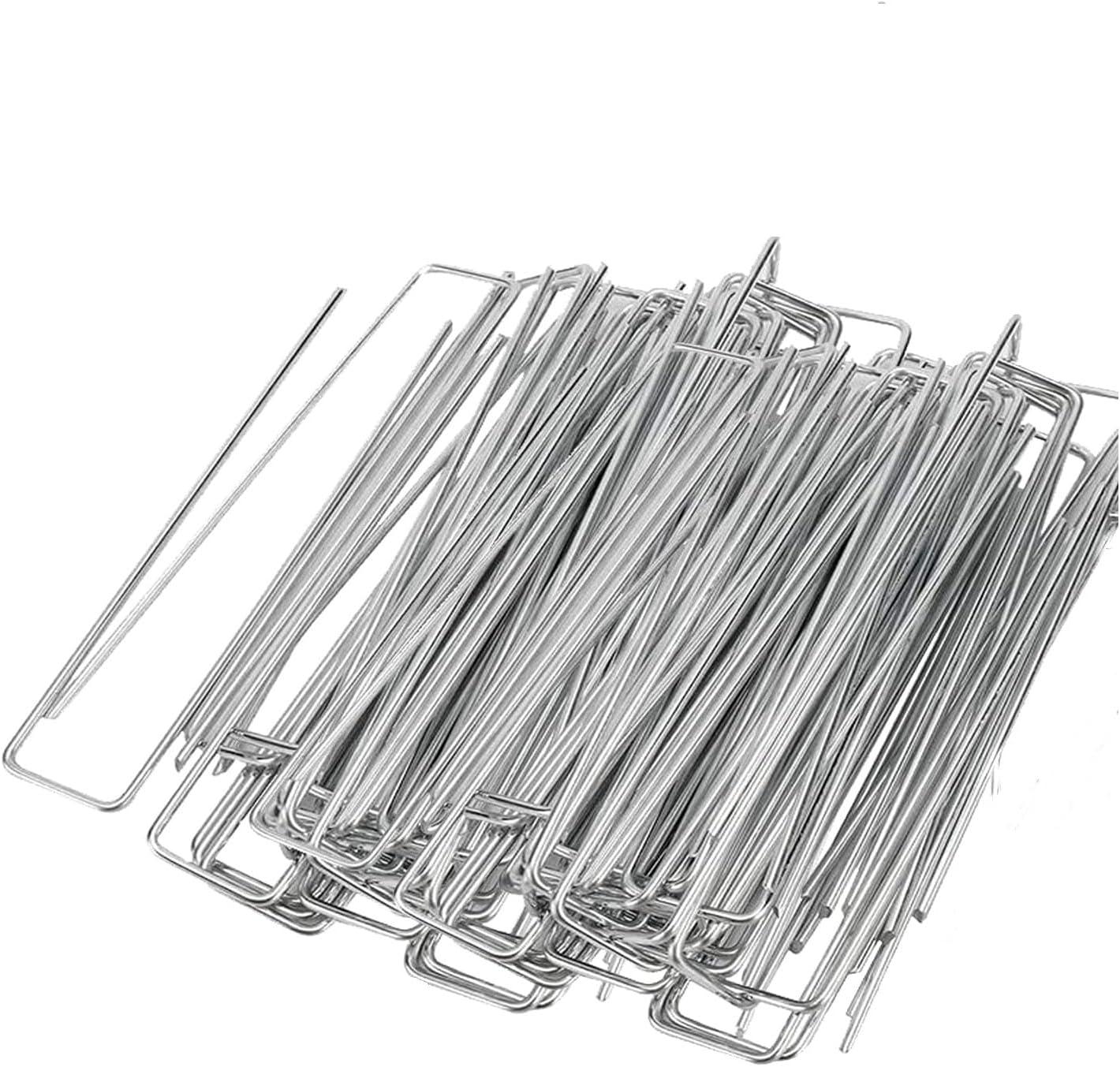 Finderomend 100 Pack Landscape Staples, 6" 8 Gauge Galvanized Steel Garden Stakes,Landscape Pins Turf Staples for Securing Weed Barrier Artificial Grass