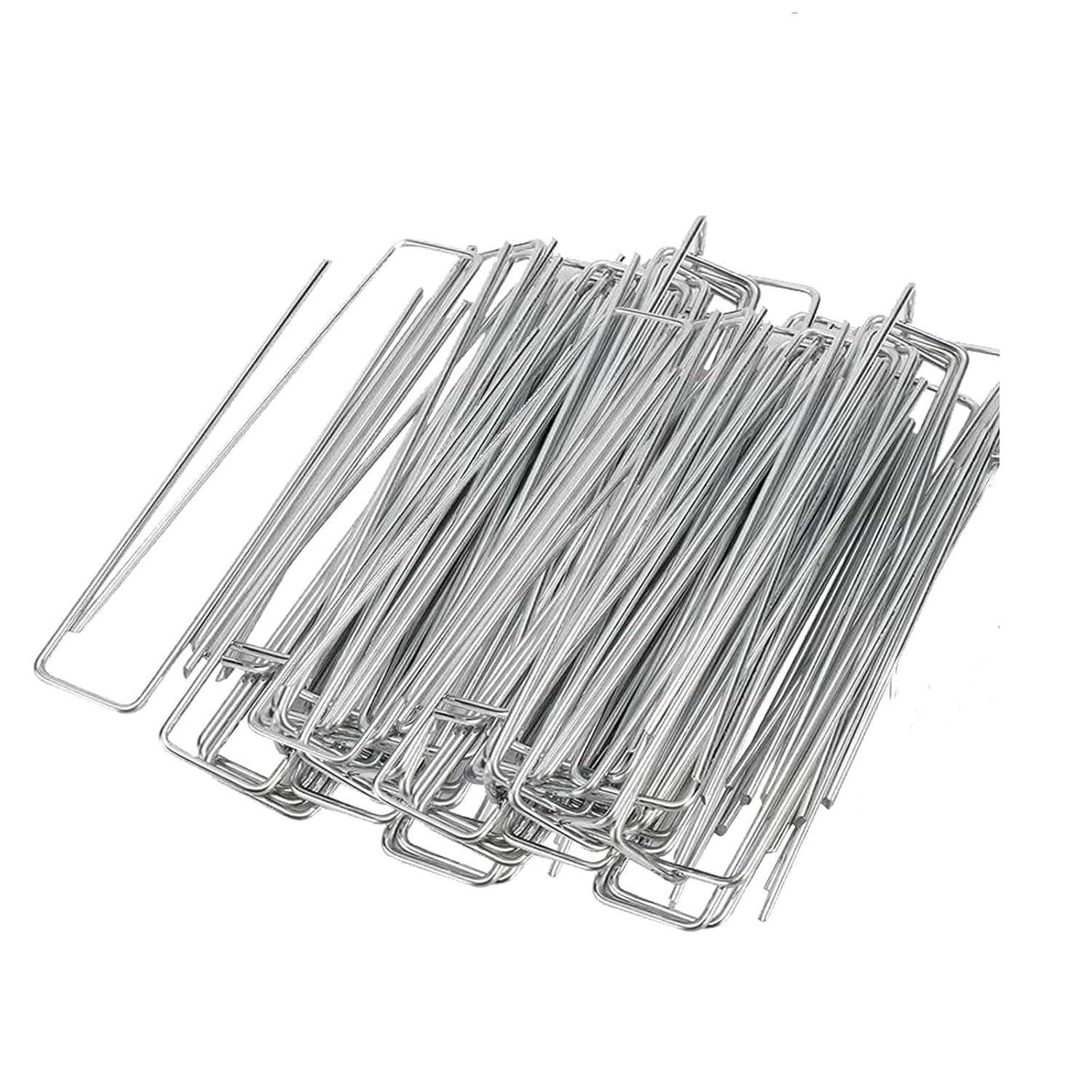 Finderomend 100 Pack Landscape Staples, 6" 8 Gauge Galvanized Steel Garden Stakes,Landscape Pins Turf Staples for Securing Weed Barrier Artificial Grass