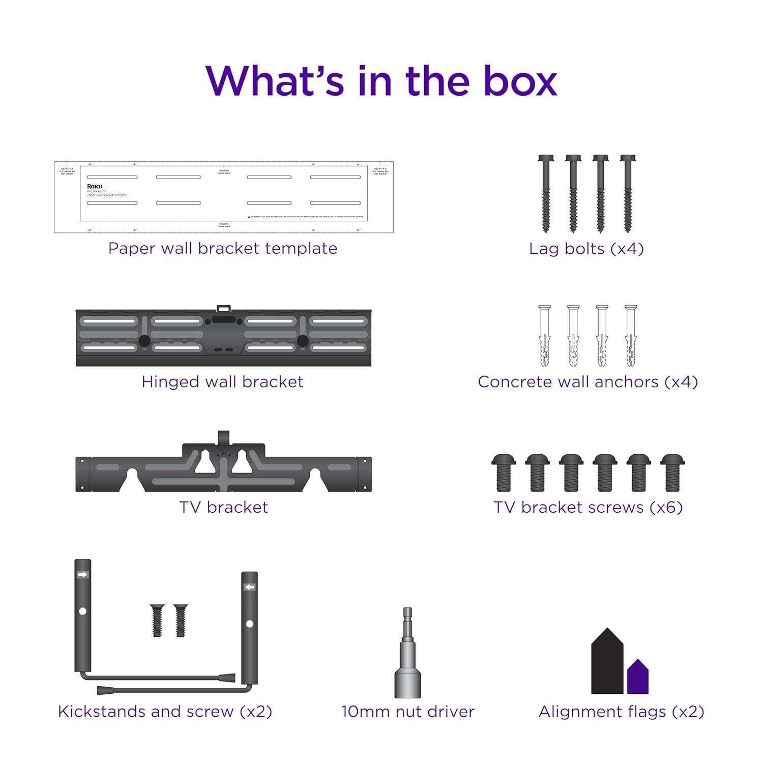 Roku Wall Mount Kit for 65-Inch Pro Series TV - Ultra-Slim with Minimalist, Flat Design - Hinged TV Mount and Kickstand for Easy Access to Cables