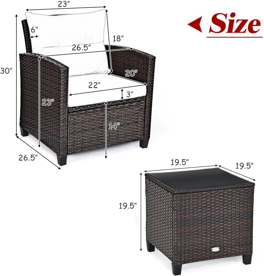 Giantex 3 Pieces Patio Furniture Set, PE Rattan Wicker 3 Pcs Outdoor Sofa Set w/Washable Cushion and Tempered Glass Tabletop, Conversation Furniture for Garden Poolside Balcony (Turquosize)