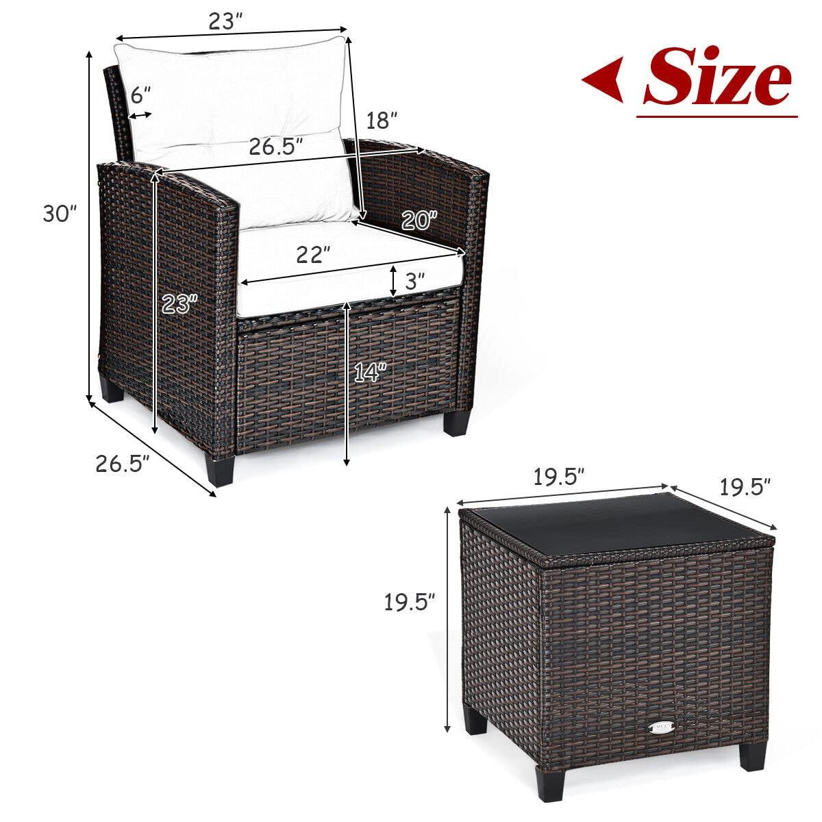 Giantex 3 Pieces Patio Furniture Set, PE Rattan Wicker 3 Pcs Outdoor Sofa Set w/Washable Cushion and Tempered Glass Tabletop, Conversation Furniture for Garden Poolside Balcony (Turquosize)