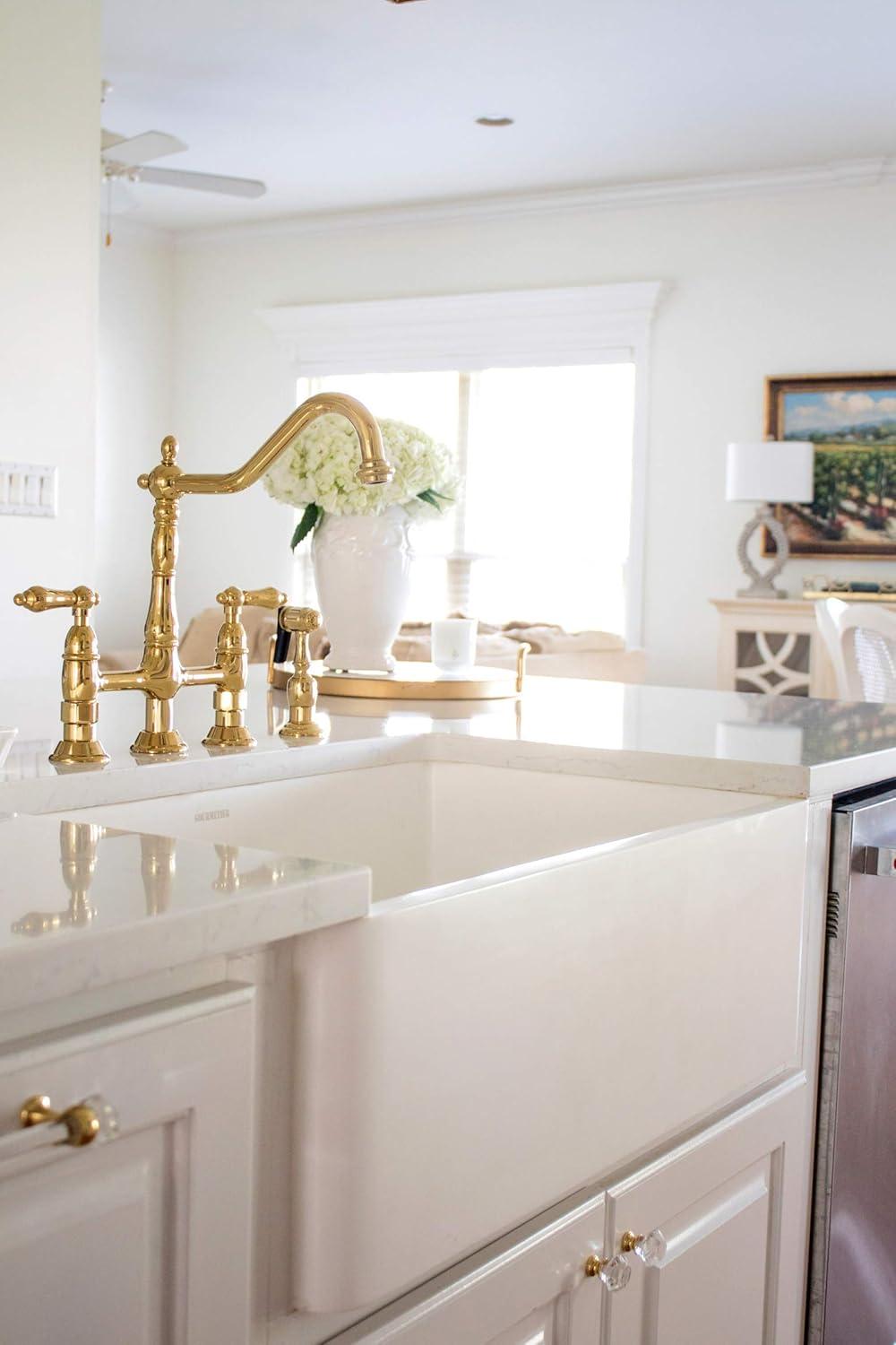 Kingston Brass GKFA301810BC Arctic Stone Solid Surface White Apron Front Farmhouse Single Bowl Kitchen Sink, 30" (L) X 18" (W) X 9-9/16 (D), Matte White
