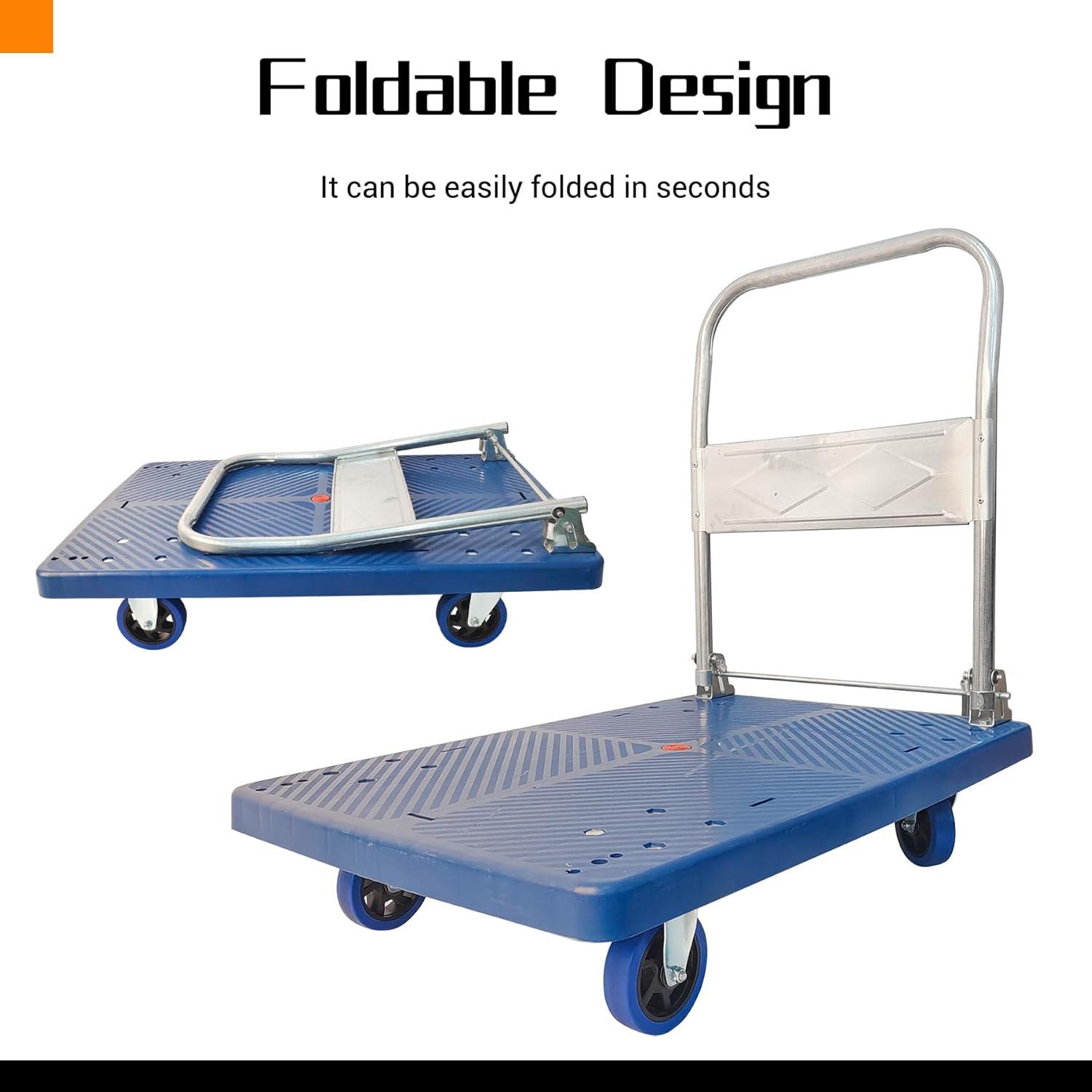 Push Cart Dolly 660 lbs. Capacity Platform Truck Foldable Platform Cart Upgraded Heavy Duty Moving Cart with PU Wheels for Home Garden Warehouse Garage Workshops