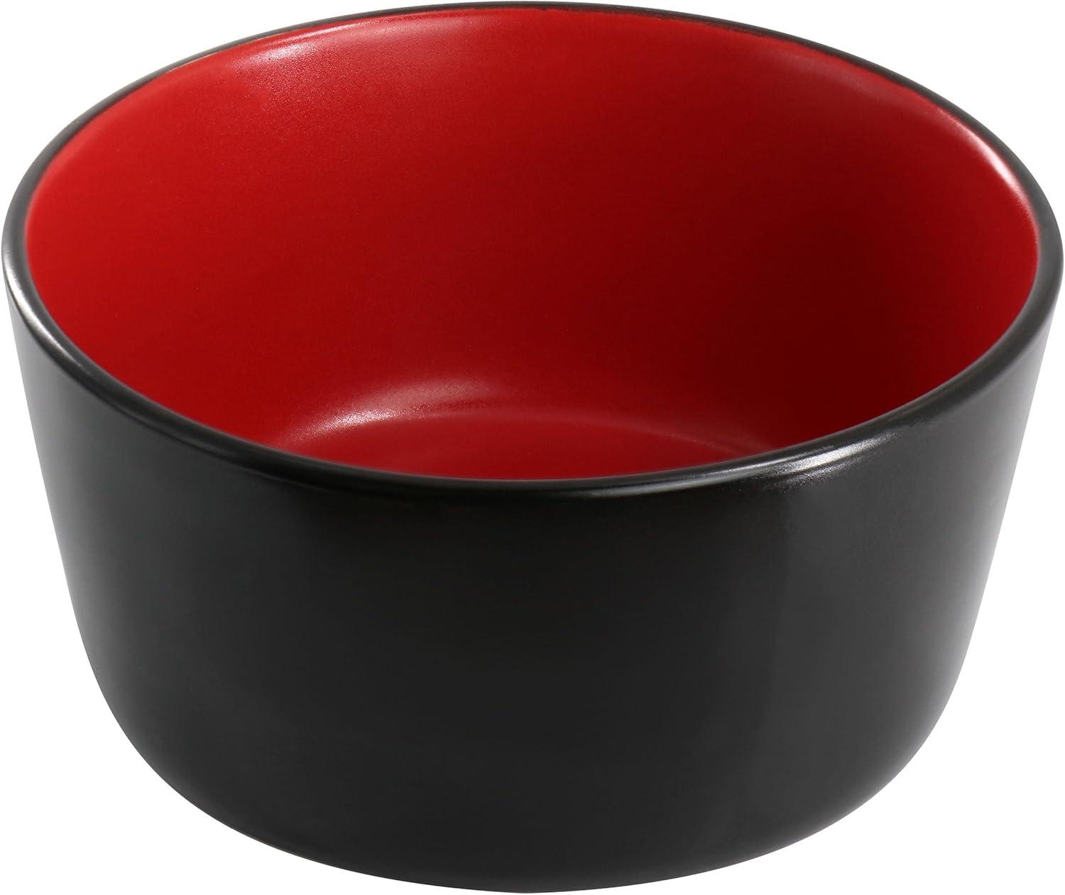 Elama Bacarra 16 Piece Stoneware Dinnerware Set in Two Tone Black and Red