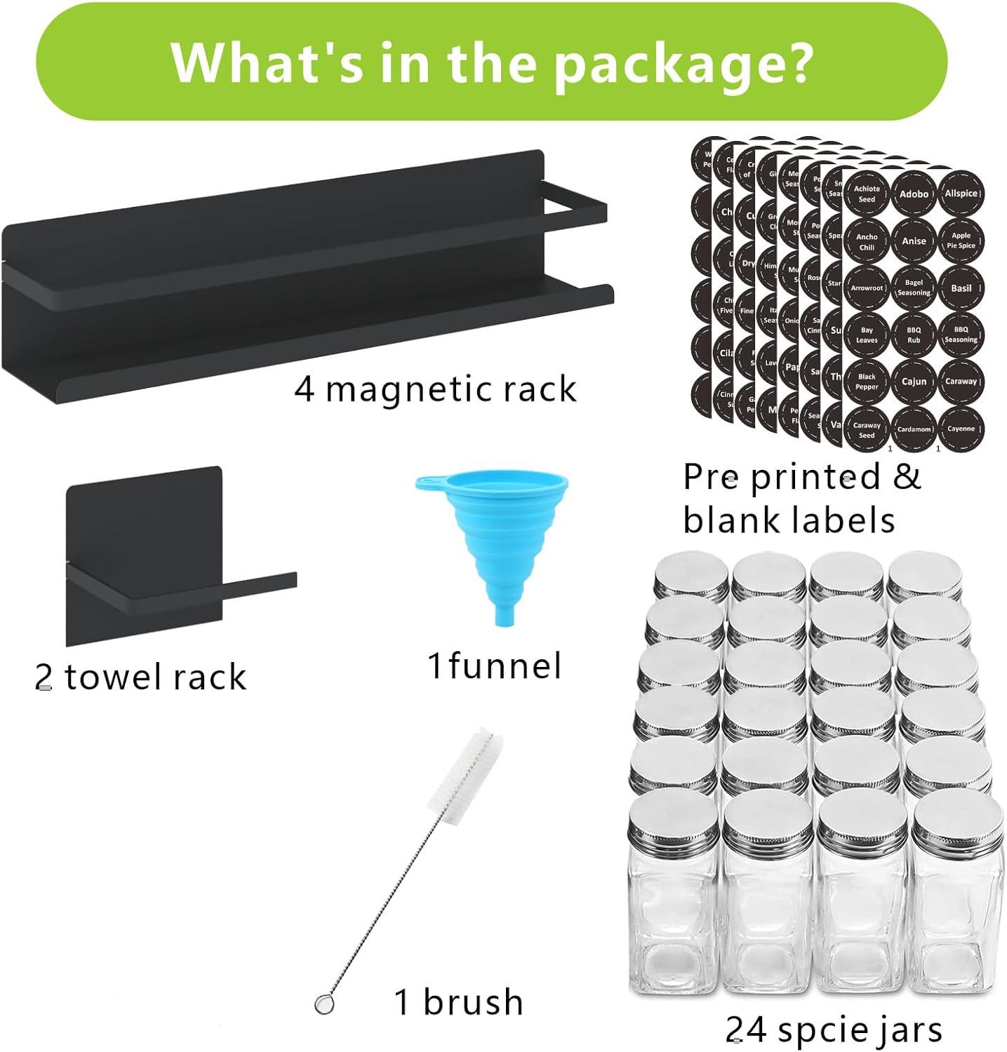 Magnetic Spice Rack for Refrigerator Magnetic Fridge Shelf for Kitchen Spice Organizer Magnetic Shelf for Fridge Space Saving Black 4 Pack with Magnetic Paper Towel Holder