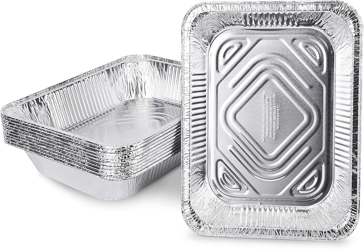 9x13 Aluminum Foil Pans (10 Pack), Disposable Half Size Deep Foil Pans, Cookware, Food Prepping, Large Pans for Baking, Reheating, Grilling