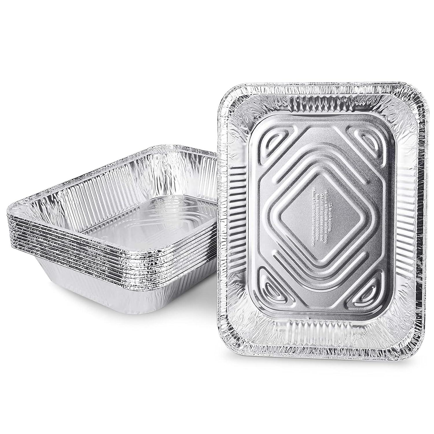 9x13 Aluminum Foil Pans (10 Pack), Disposable Half Size Deep Foil Pans, Cookware, Food Prepping, Large Pans for Baking, Reheating, Grilling