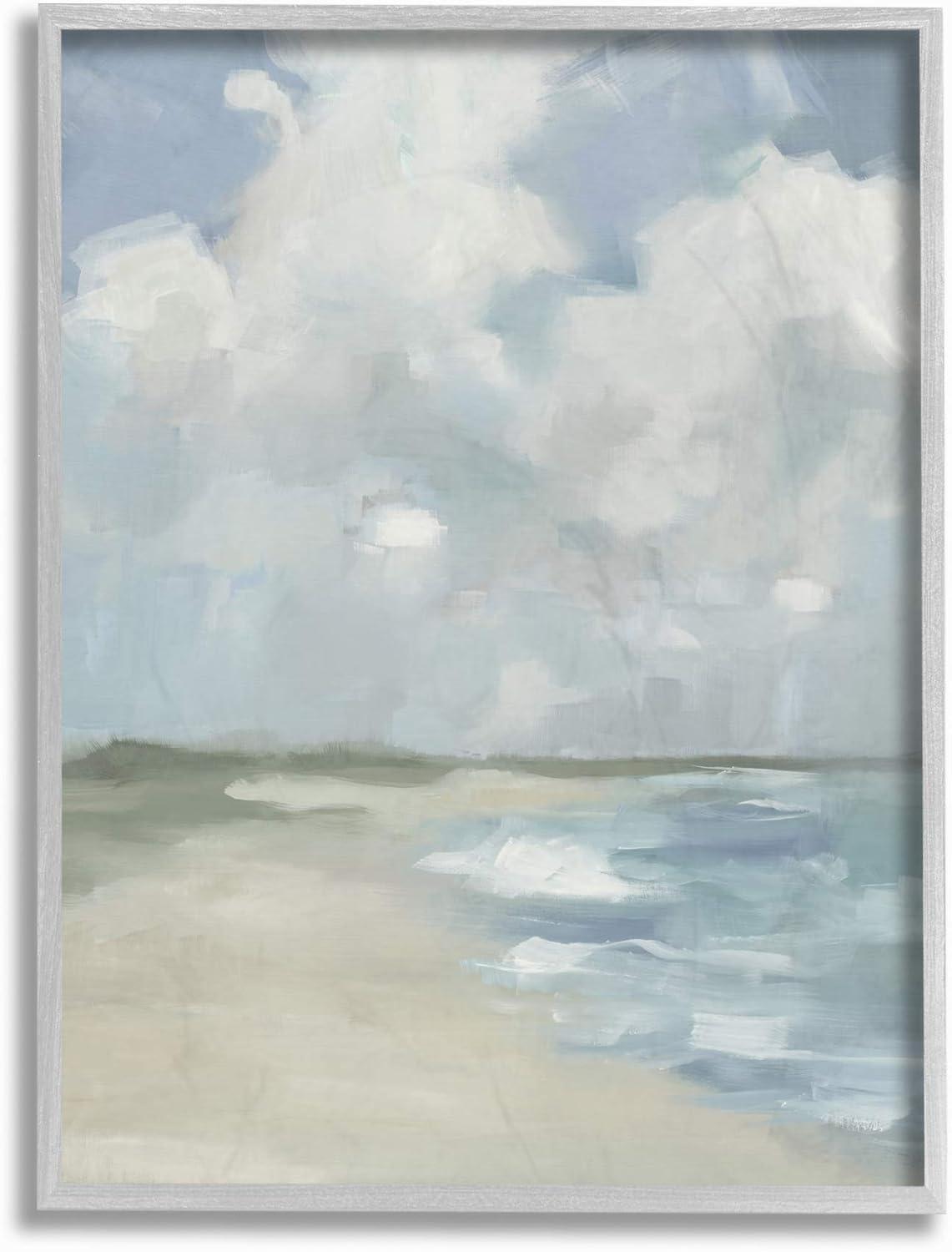 Stupell Industries Impressionist Neutral Blue Green Beach Ocean Painting Framed Wall Art by Third and Wall