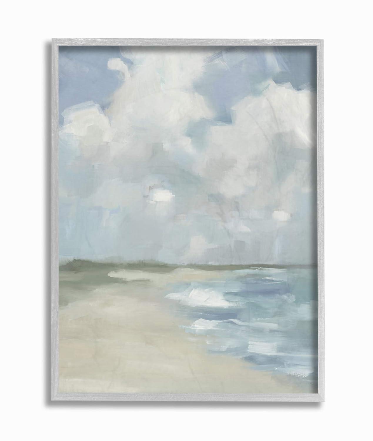 Stupell Industries Impressionist Neutral Blue Green Beach Ocean Painting Framed Wall Art by Third and Wall