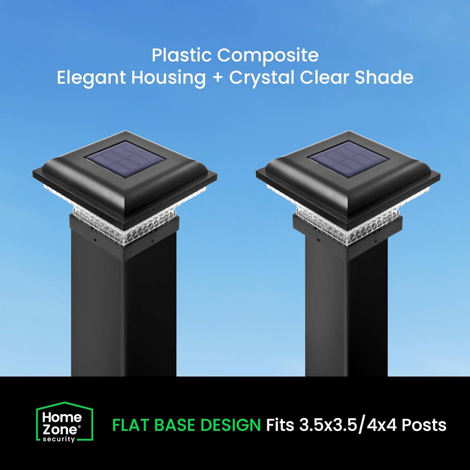 Black Solar LED Deck Post Cap Lights with Textured Glass, 2-Pack