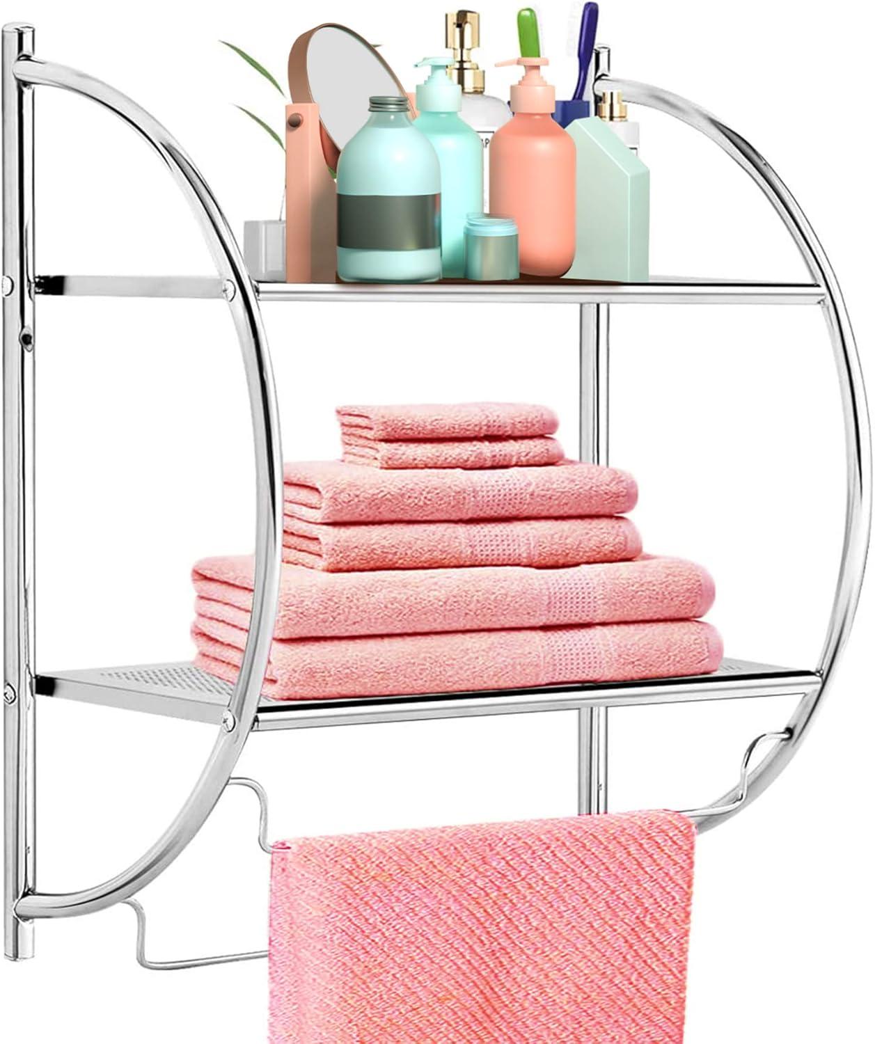 Silver Wall Mounted 2-Tier Bathroom Towel Rack with Bars